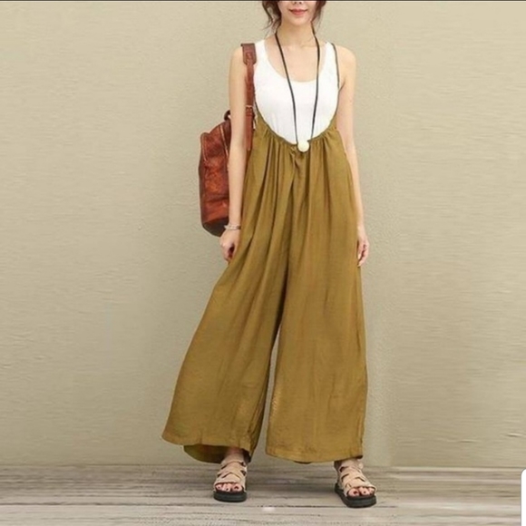 NWT Zanzea Collection wide leg Mustard Yellow Jumpsuit - Picture 2 of 10